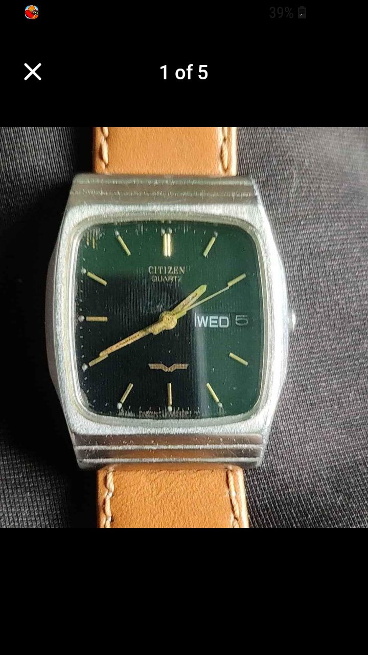 Citizen Quartz Day-Date Watch (Green Dial) - Vintage