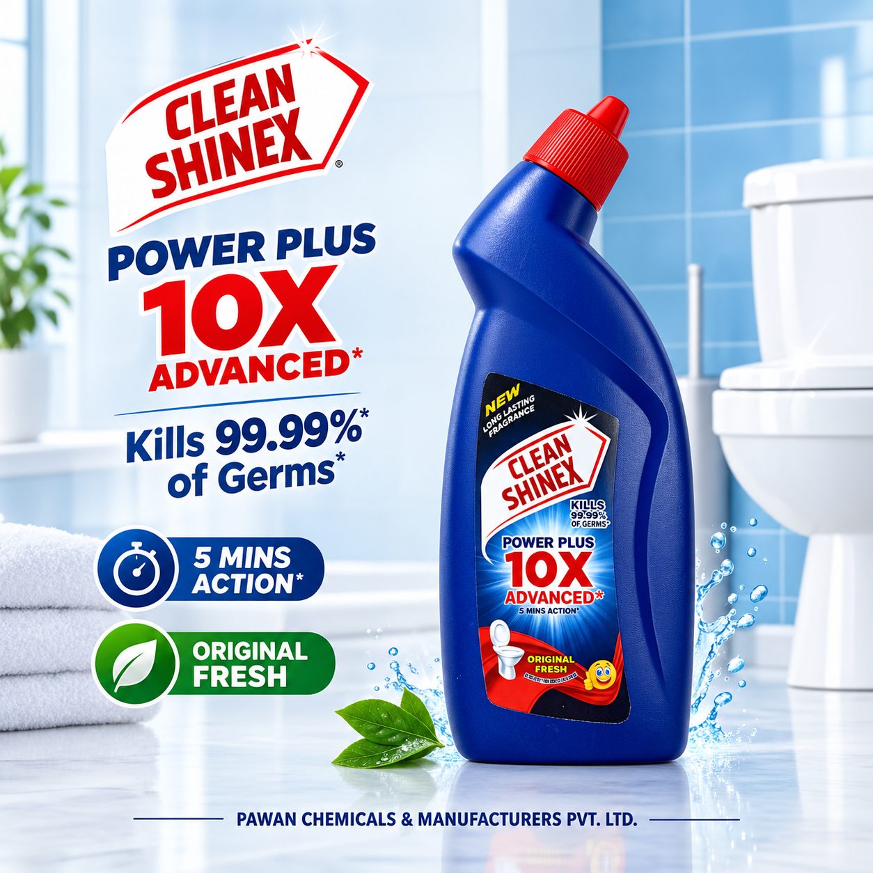 Clean Shinex Power Plus 10X Advanced Toilet Cleaner - Original Fresh