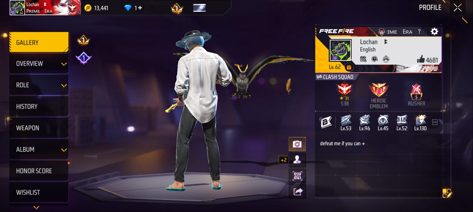 Free Fire Account Level 62 - High Likes & Rare Outfits