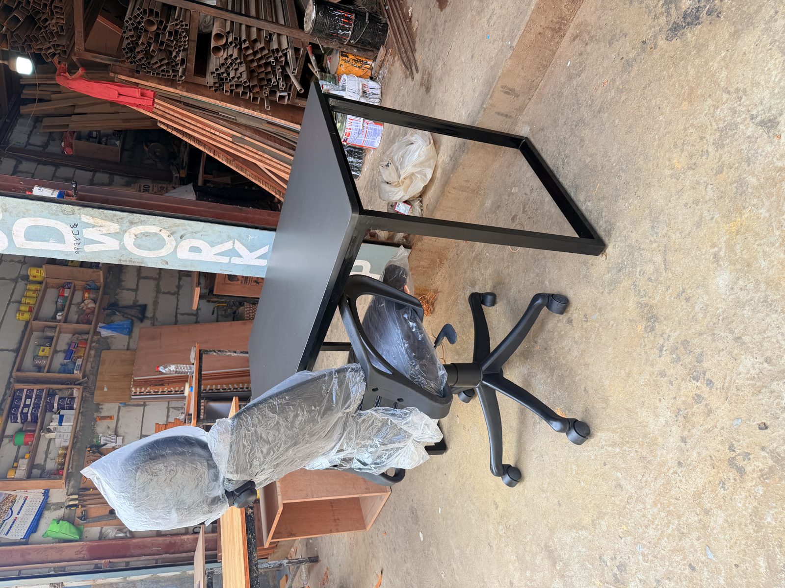 Modern Black Study Desk with Ergonomic Revolving Office Chair Set
