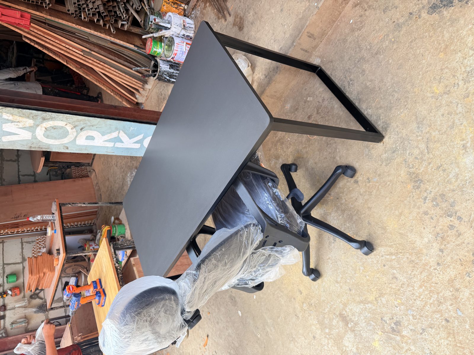 Modern Black Study Desk with Ergonomic Revolving Office Chair Set