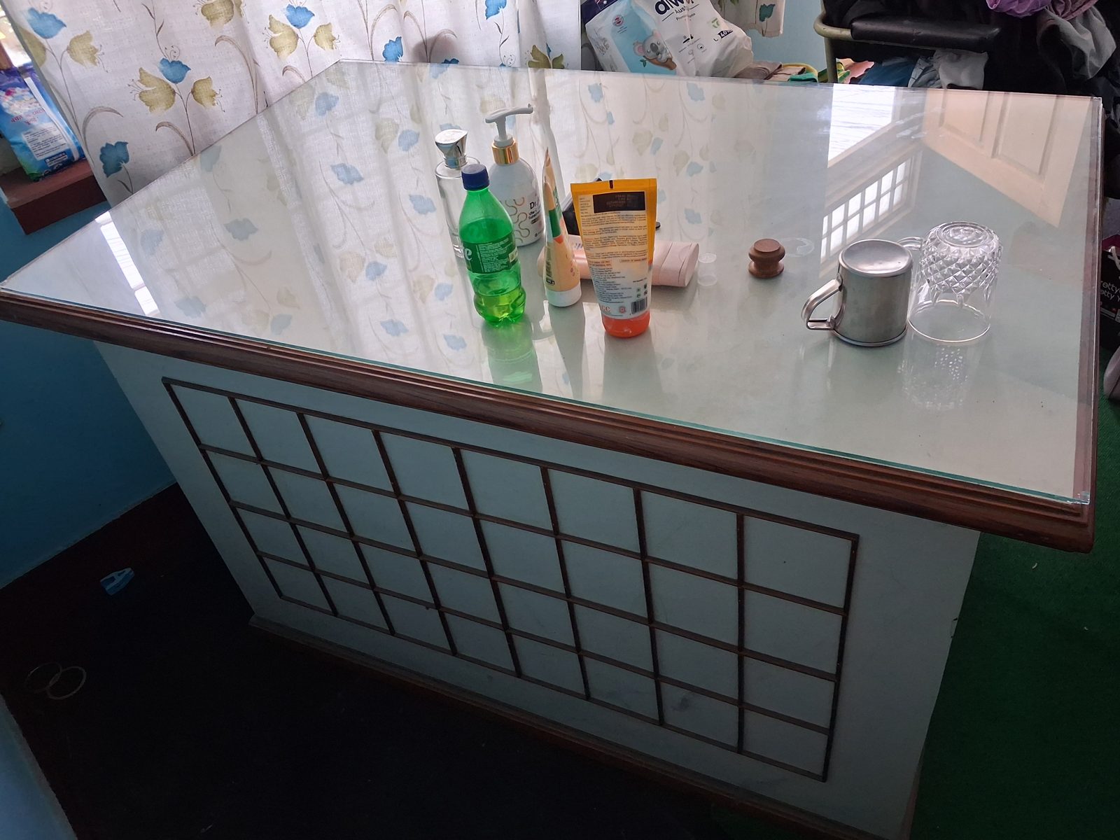Spacious Wooden Office Desk with Glass Top