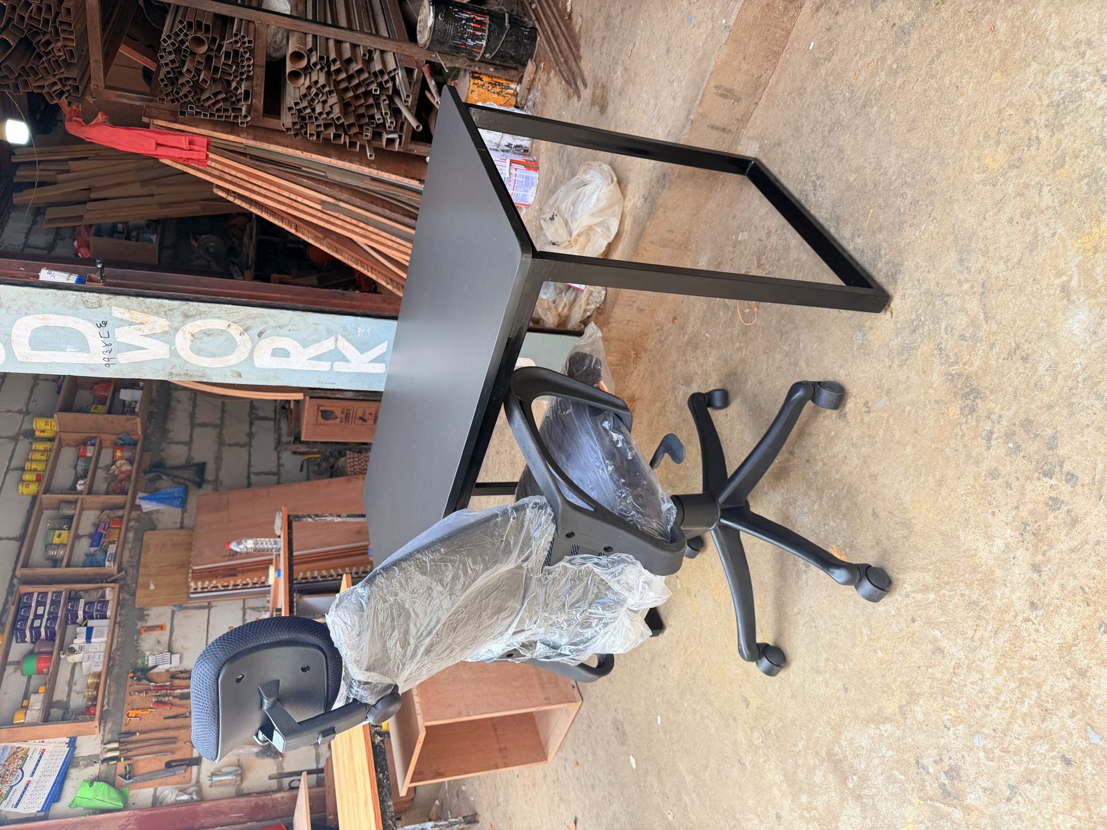 Modern Black Study Desk with Ergonomic Revolving Office Chair Set