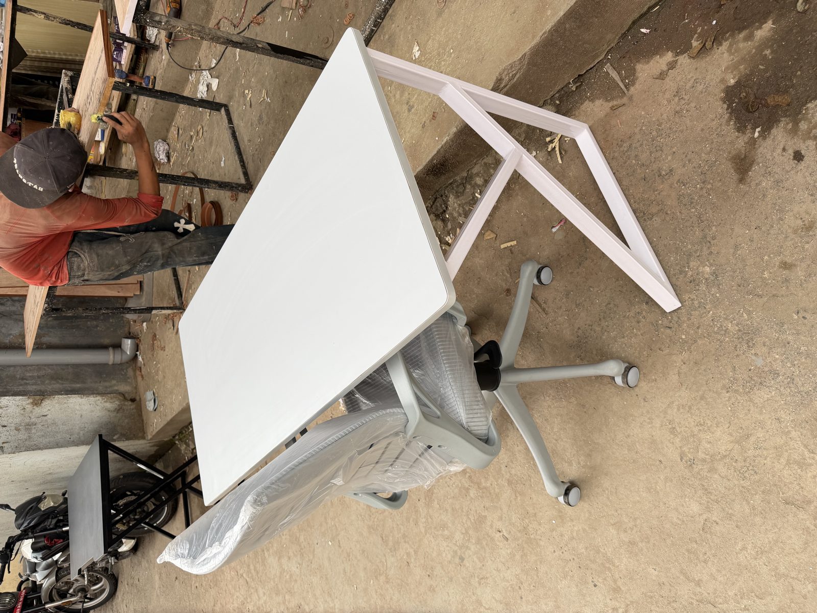 Modern White Study Desk & Ergonomic Office Chair Set