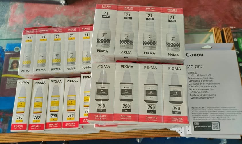 Canon PIXMA 790 & 71 Genuine Ink Bottles + MC-G02 Maintenance Cartridge